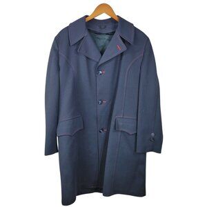 Vintage 70s Mens Coat Large XL 46 Reg Navy Removable Liner Winter Double Knit